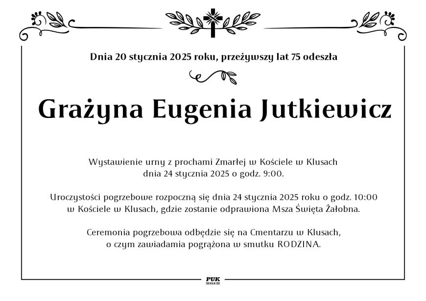 Grażyna Eugenia Jutkiewicz - nekrolog